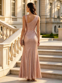 Sequin One Shoulder Long Sleeveless Mermaid Long Mother of the Bride Dresses