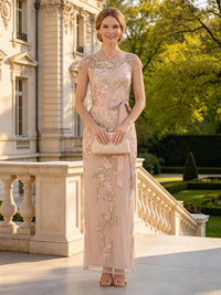 Lace Appliques Round Neck Short Sleeves Mermaid Long Mother of the Bride Dresses