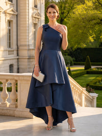 Satin One Shoulder Long Sleeveless A Line Long Mother of the Bride Dresses
