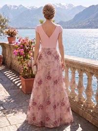 A Line V Neck Cap Sleeves Long Mother of the Bride Dresses with Pockets