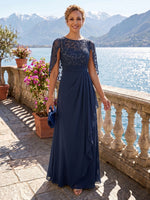 A Line Round Neck Sleeveless Long Mother of the Bride Dresses with Cape