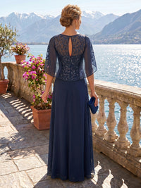 A Line Round Neck Sleeveless Long Mother of the Bride Dresses with Cape