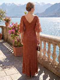 Mermaid V Neck Half Sleeves Long Mother of the Bride Dresses