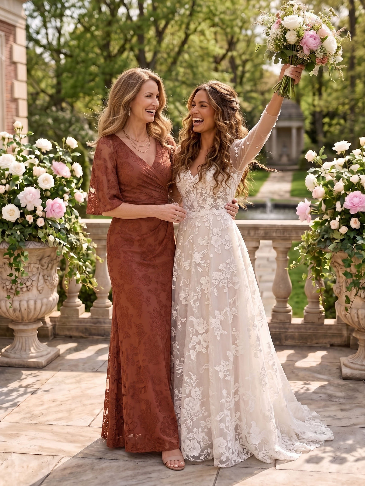 Mermaid V Neck Half Sleeves Long Mother of the Bride Dresses