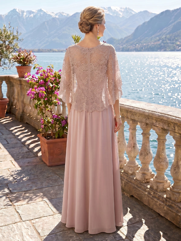 Column Round Neck Sleeveless Long Mother of the Bride Dresses with Cape