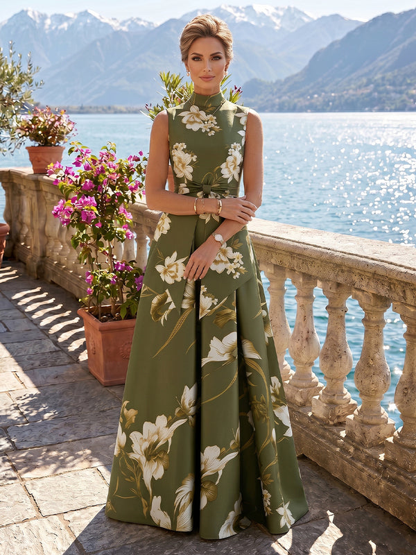 A Line High Neck Sleeveless Long Mother of the Bride Dresses
