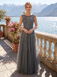 A Line Round Neck Sleeveless Long Mother of the Bride Dresses