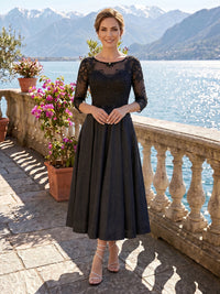 A Line Round Neck 3/4 Sleeves Long Mother of the Bride Dresses