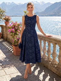 A Line Round Neck Sleeveless Long Mother of the Bride Dresses
