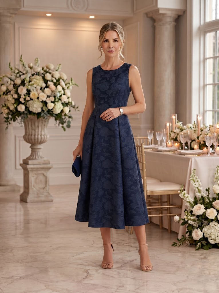 A Line Round Neck Sleeveless Long Mother of the Bride Dresses