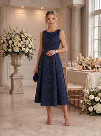 A Line Round Neck Sleeveless Long Mother of the Bride Dresses