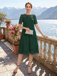 A Line Round Neck Short Sleeves Long Mother of the Bride Dresses