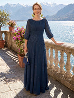 A Line Boat Neck 3/4 Sleeves Long Mother of the Bride Dresses
