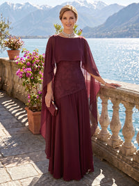 A Line Boat Neck Sleeveless Long Mother of the Bride Dresses with Cape