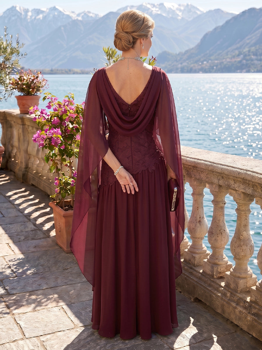 A Line Boat Neck Sleeveless Long Mother of the Bride Dresses with Cape
