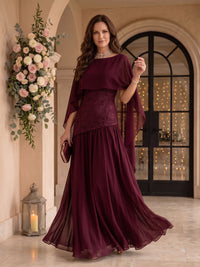 A Line Boat Neck Sleeveless Long Mother of the Bride Dresses with Cape