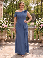 A Line Plus Size One Shoulder Sleeveless Mother of the Bride Dresses with Flower