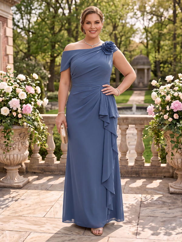 A Line Plus Size One Shoulder Sleeveless Mother of the Bride Dresses with Flower