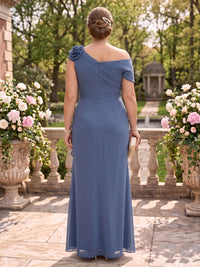 A Line Plus Size One Shoulder Sleeveless Mother of the Bride Dresses with Flower