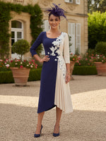 A Line Square Neck 3/4 Sleeves Midi Length Mother of the Bride Dresses