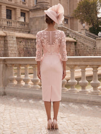 Mermaid Round Neck 3/4 Sleeves Midi Length Mother of the Bride Dresses