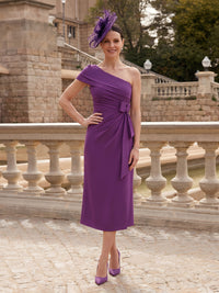 Column One Shoulder Sleeveless Midi Length Mother of the Bride Dresses