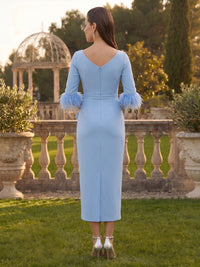 Mermaid Boat Neck 3/4 Sleeves Midi Length Mother of the Bride Dresses