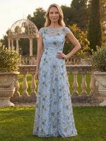 A Line Round Neck Short Sleeves Long Mother of the Bride Dresses