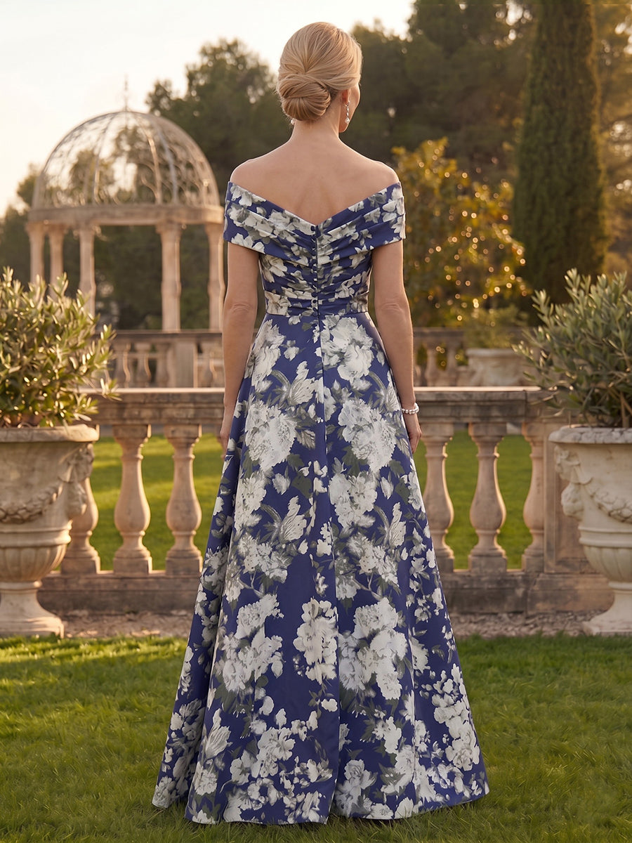 A Line Off Shoulder Sleeveless Long Mother of the Bride Dresses with Pockets