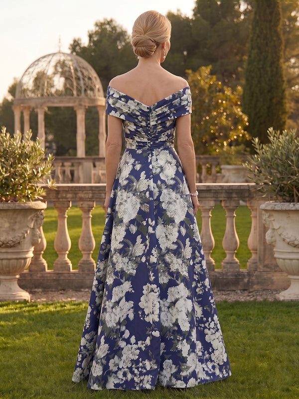 A Line Off Shoulder Sleeveless Long Mother of the Bride Dresses with Pockets
