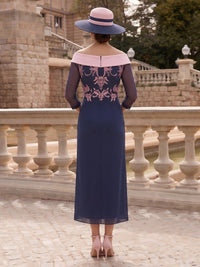 Column Off Shoulder 3/4 Sleeves Long Mother of the Bride Dresses