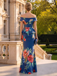 Jacquard Satin Off the Shoulder Mermaid Floor Length Mother of the Bride Dresses