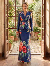 2 Pieces Jacquard Satin Long Sleeves Mermaid Floor Length Mother of the Bride Dresses