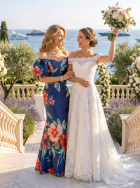 Jacquard Satin Off the Shoulder Short Sleeves Mermaid Floor Length Mother of the Bride Dresses