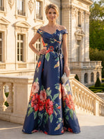 Jacquard Satin Off the Shoulder Sleeveless Mermaid Floor Length Mother of the Bride Dresses