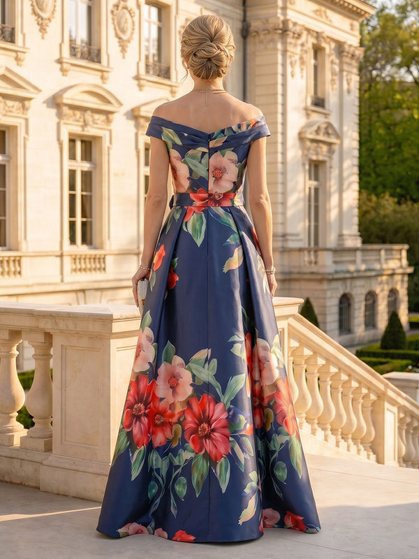 Jacquard Satin Off the Shoulder Sleeveless Mermaid Floor Length Mother of the Bride Dresses