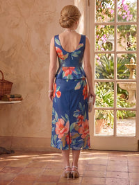 Jacquard Satin V Neck Sleeveless A Line Tea Length Mother of the Bride Dresses
