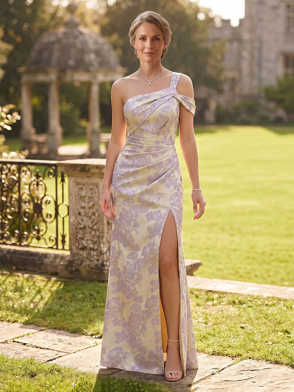 Jacquard Sheath/Column One Shoulder Mother of the Bride Dresses  with Slit