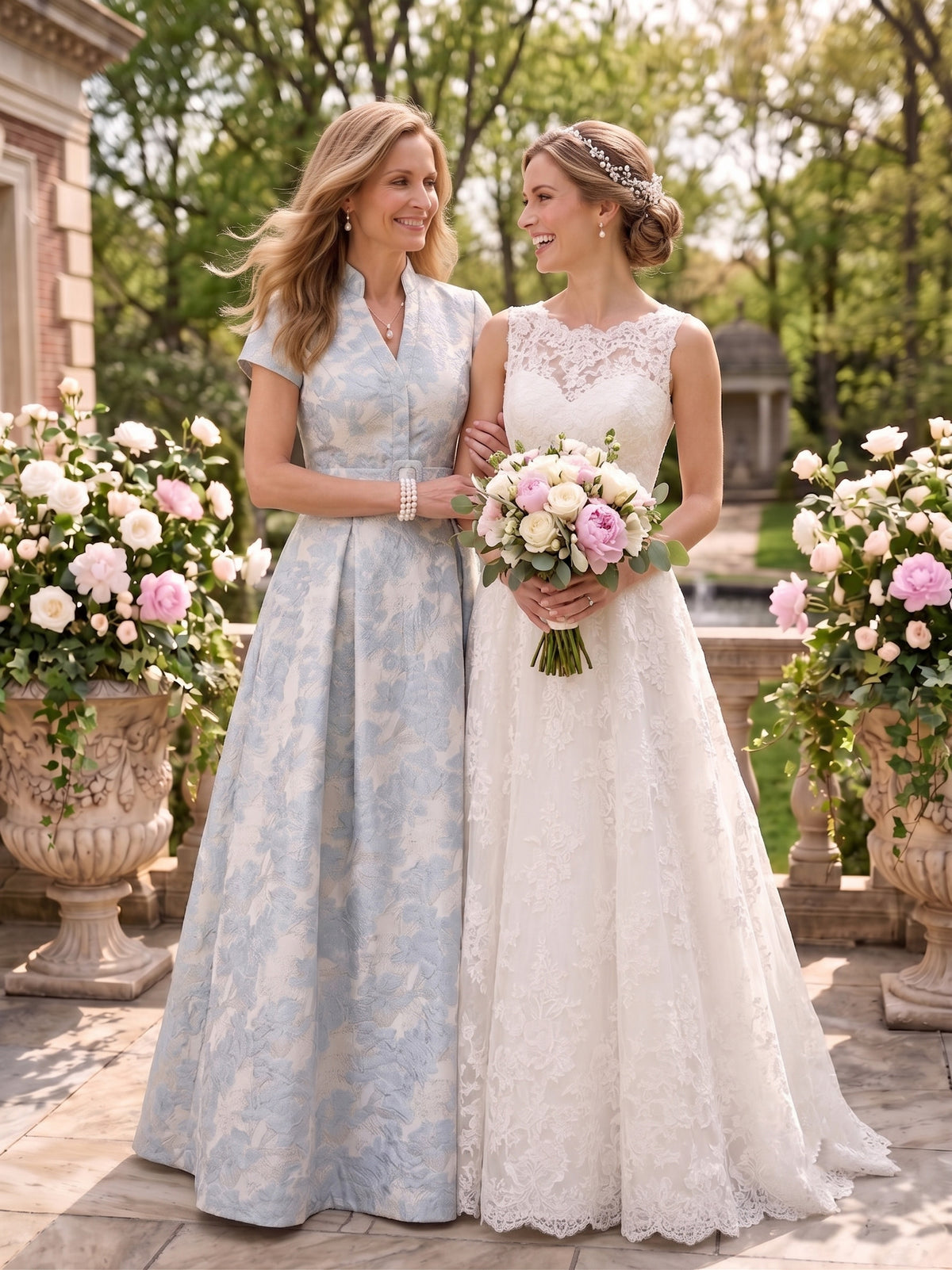 Jacquard Satin A Line Short Sleeves Collar Neck Mother of the Bride/Groom Dresses