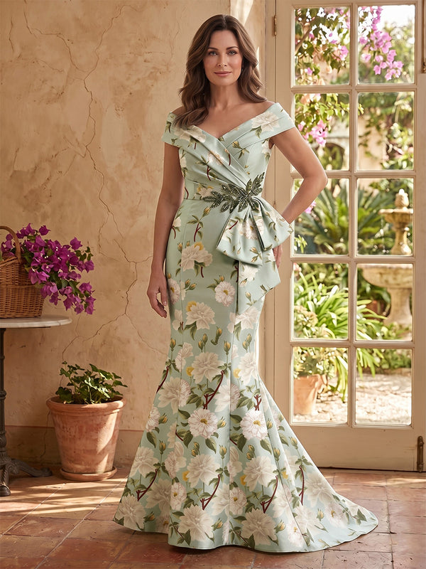 Off the Shoulder Jacquard Satin Sheath Mother of the Bride/Groom Dresses