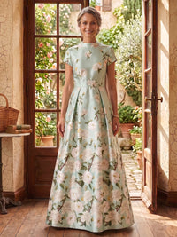High Neck Jacquard Satin A Line Mother of the Bride/Groom Dresses