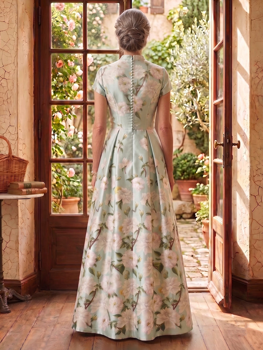 High Neck Jacquard Satin A Line Mother of the Bride/Groom Dresses
