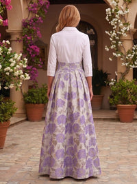 Jacquard Satin A Line 3/4 Sleeves V Neck Mother of the Bride/Groom Dresses