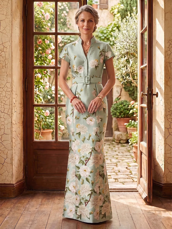 Collar Neck Mermaid Jacquard Satin Long Mother of the Bride/Groom Dresses