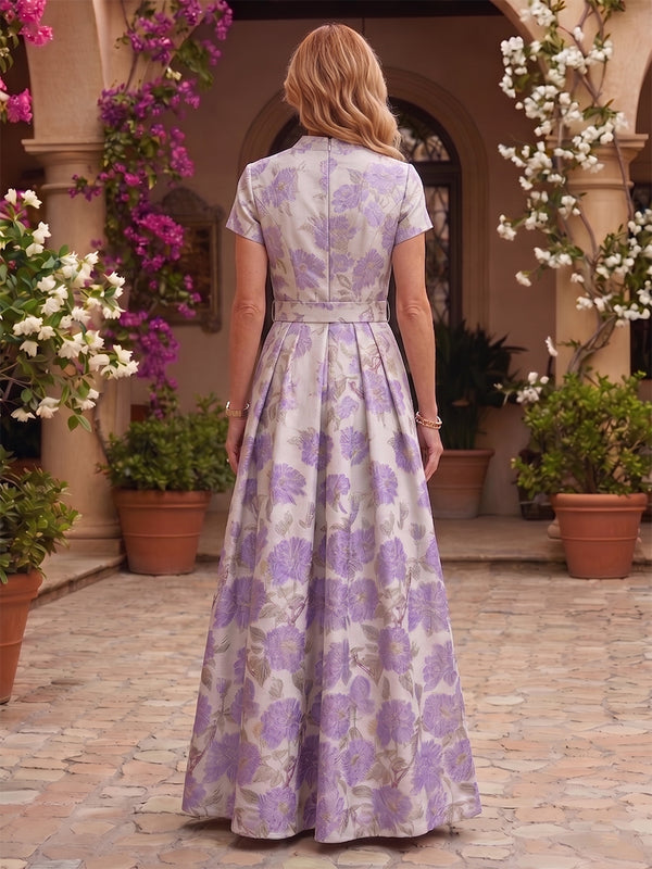 Collar Neck Mermaid Jacquard Satin A Line Mother of the Bride/Groom Dresses
