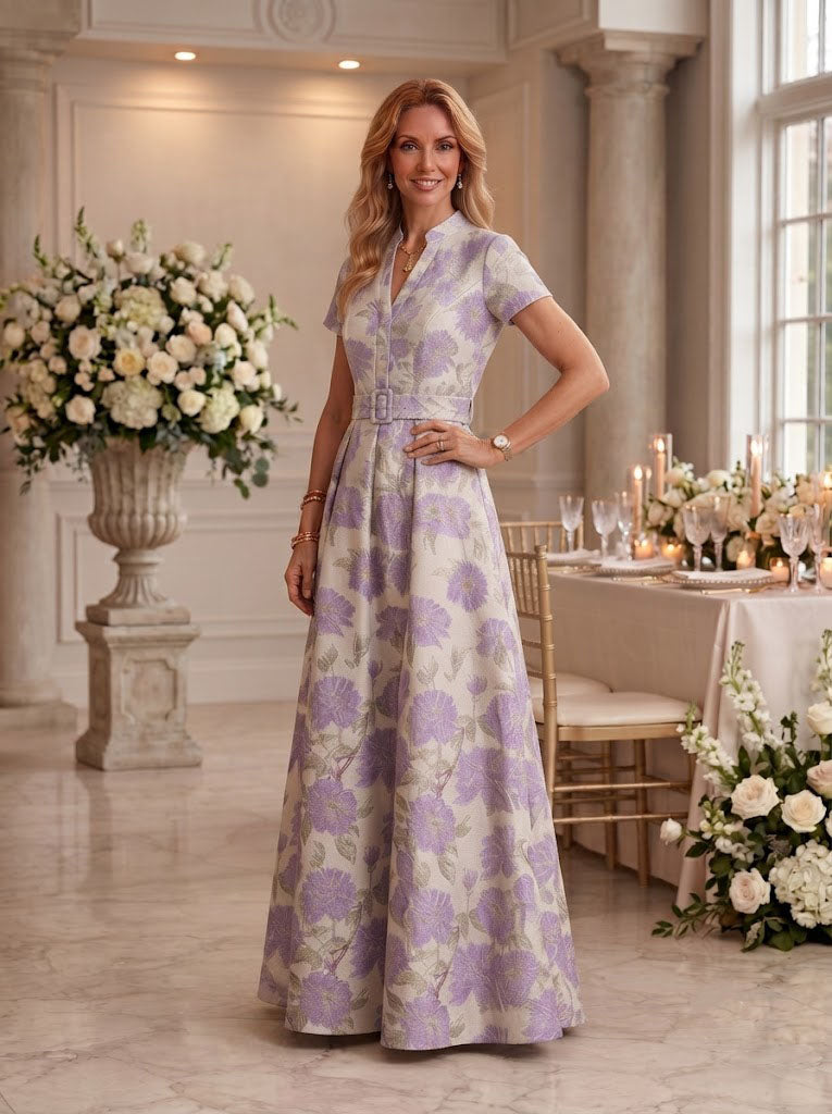 Collar Neck Mermaid Jacquard Satin A Line Mother of the Bride/Groom Dresses