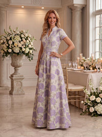 Collar Neck Mermaid Jacquard Satin A Line Mother of the Bride/Groom Dresses