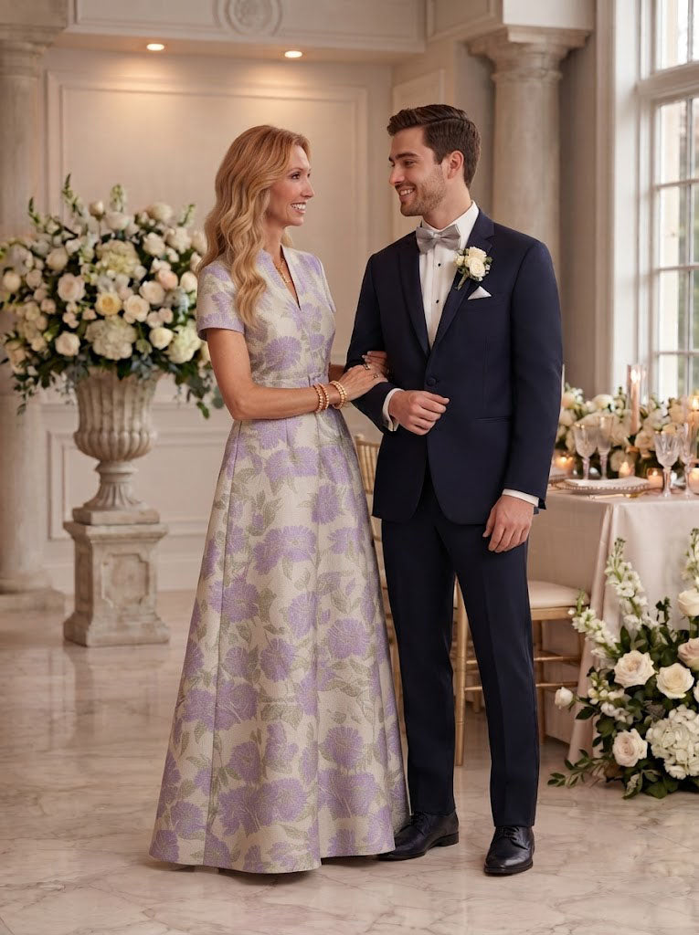 Collar Neck Mermaid Jacquard Satin A Line Mother of the Bride/Groom Dresses