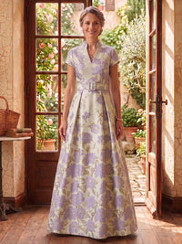 V Neck Mermaid Jacquard Satin A Line Mother of the Bride/Groom Dresses