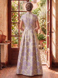 V Neck Mermaid Jacquard Satin A Line Mother of the Bride/Groom Dresses